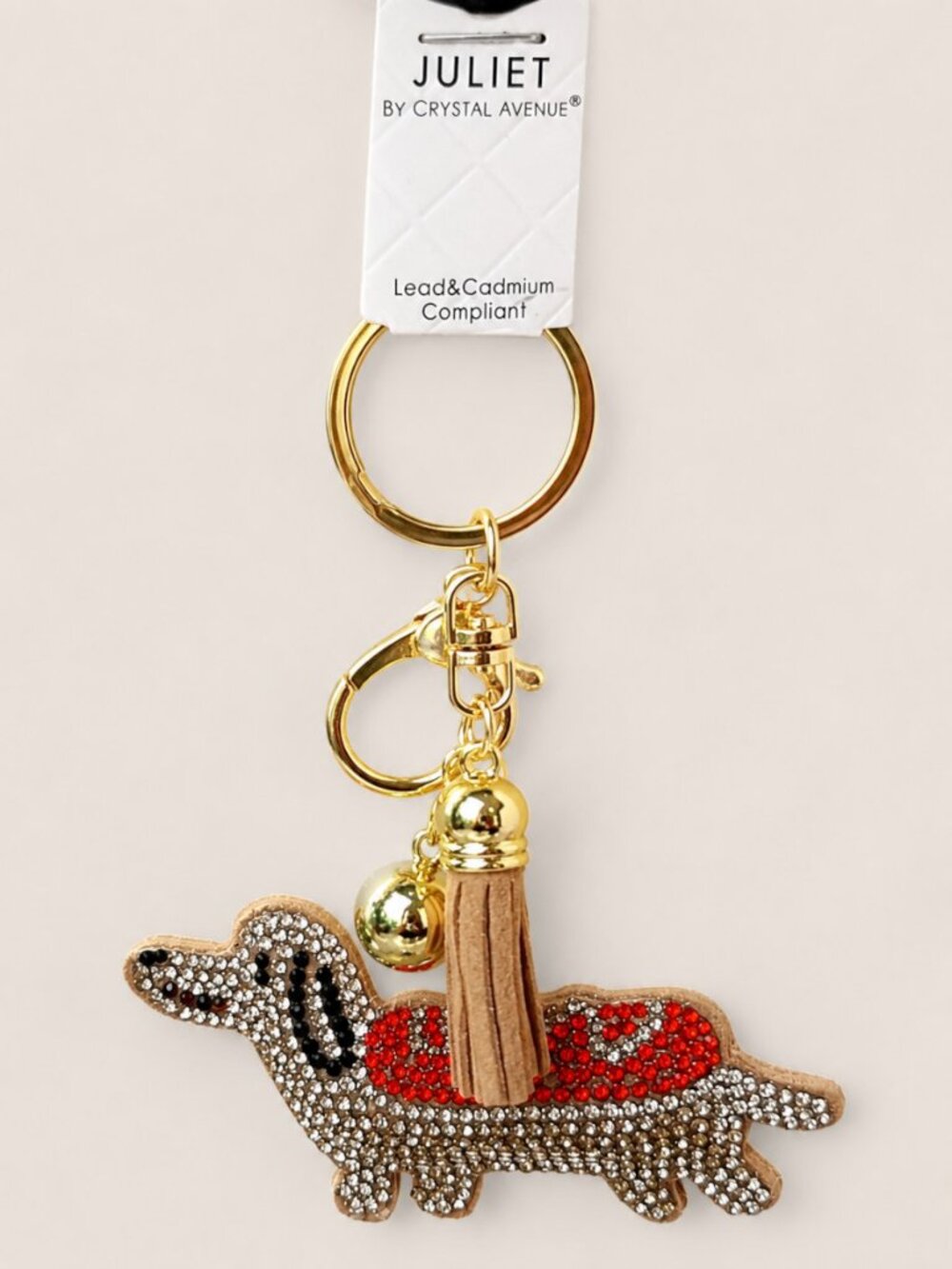 Juliet Crystal Avenue Rhinestone Dachshund Bag Charm Keychain Dust Bag NWT